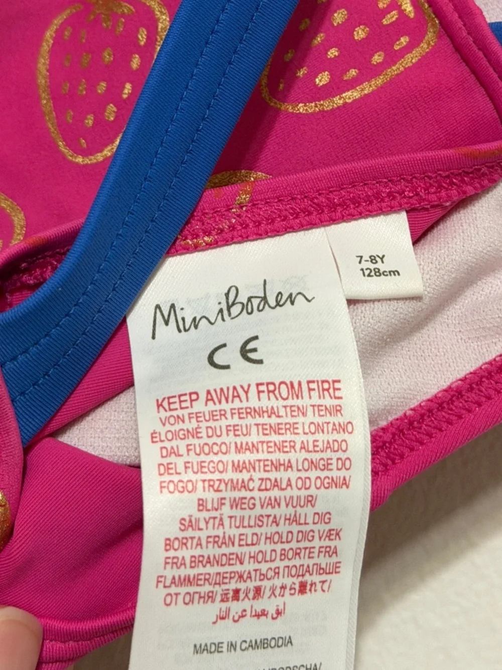 Mini Boden Pink Strawberry Swimsuit 7-8 years one piece girls